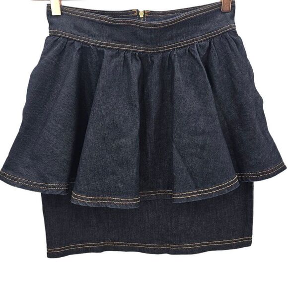 Miss Selfridge Womens 12 Tiered Ruffle Pencil Denim Mini Skirt - Picture 1 of 10